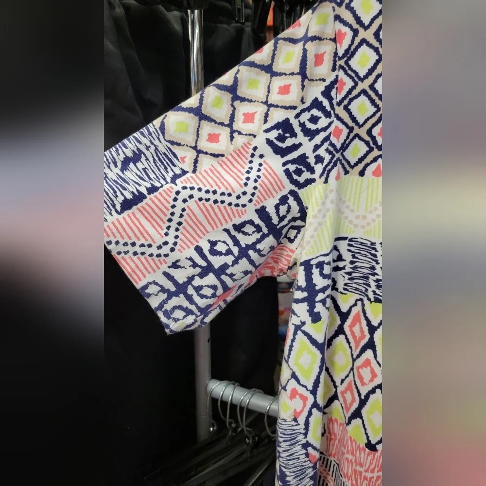 Ruby Rd. Geometric Pink Blue Green 2X Short Sleeve Top